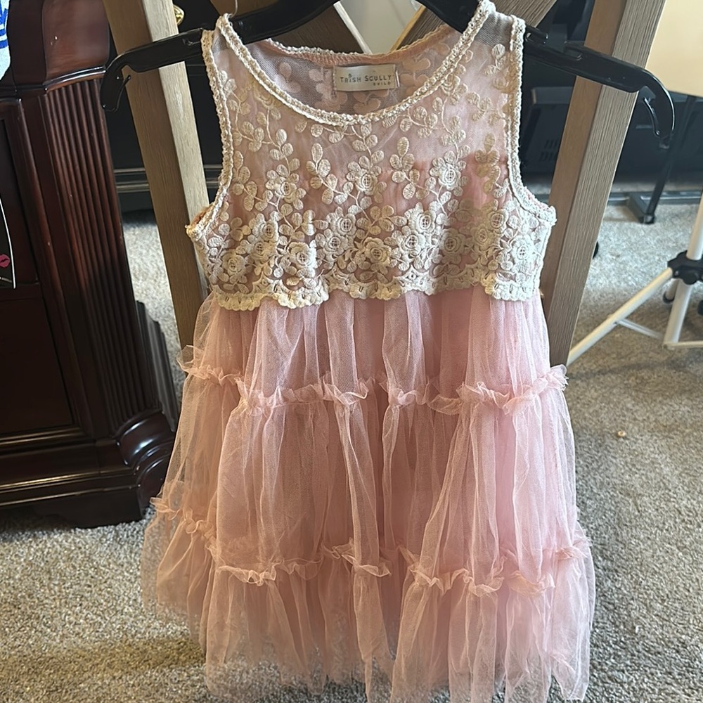 Pink Floral Lace Kids Formal Dress